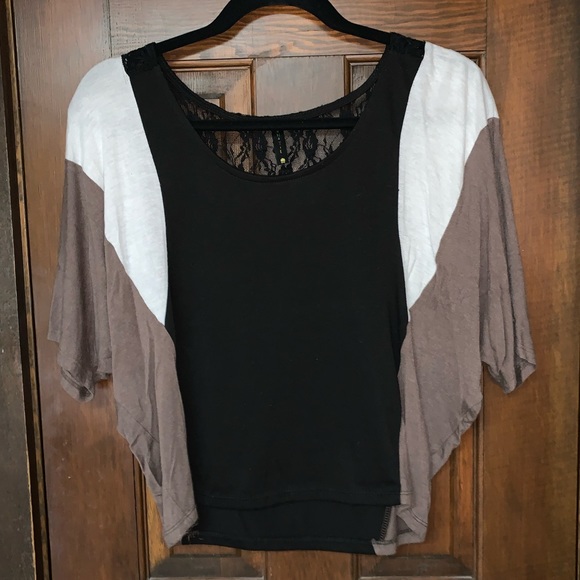 Black brown white lace back top - Picture 1 of 5